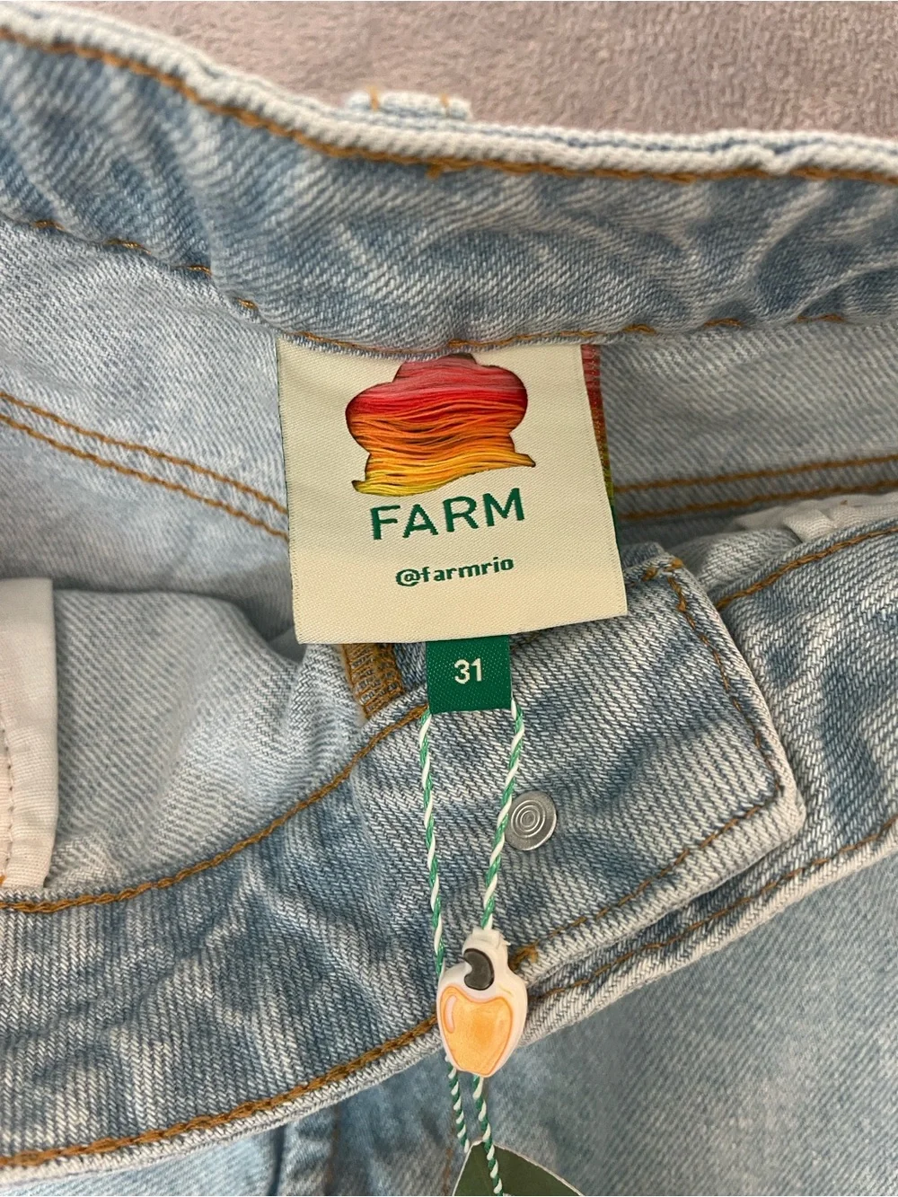 FARM Rio Light Blue Denim Shorts with Multicolor Floral Embroidery Size 31 NWT - Picture 6 of 9